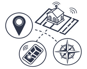 Location, GPS, and Map Navigation Icons with House