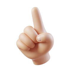 3d cartoon hand icon with upward pointing raised index finger, isolated on transparent background, signaling communication and highlighting key information