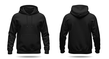 Blank Black Hoodie Mockup Front and Back Views for Design Presentation