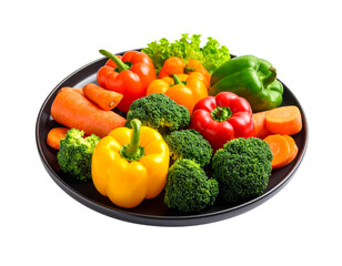 Colorful Assorted Vegetables on Dark Plate – White Background PNG