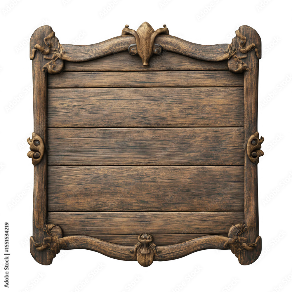 Poster wooden sign with carved frame isolated on transparent designs perfect for adding text or background,