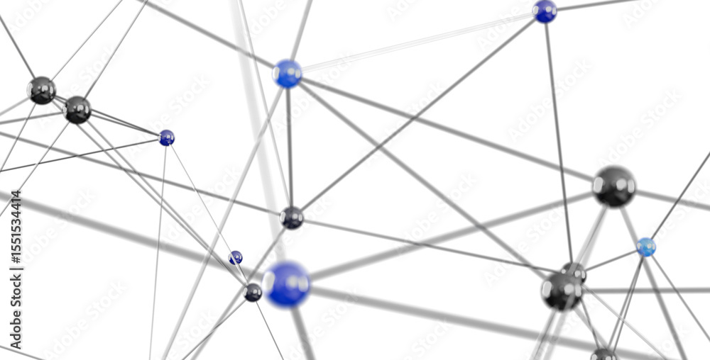 Poster 3D rendering of a network connection with nodes and lines.  Perfect for technology, communication, and connection concepts.