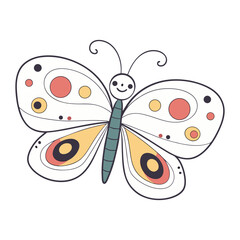 Obraz premium Cute cartoon butterfly illustration with simple design and playful polka dots in pastel colors on a white background