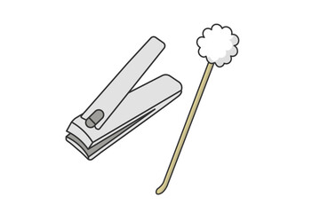 Nail Clipper and Cotton Ear Pick Illustration


