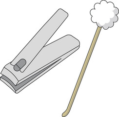 Nail Clipper and Cotton Ear Pick Illustration

