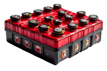 Car battery with terminals visible isolated on white background