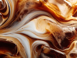 A close-up shot of the caramel and coffee and milk texture of iced cold brew. Generative AI
