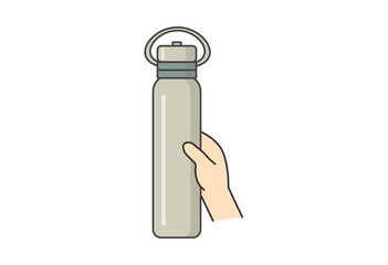 Reusable Water Bottle in Hand Illustration An illustration of a reusable water bottle held in a hand. 