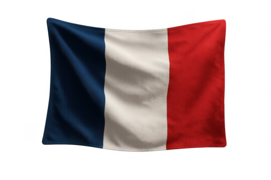 Detailed France flag with realistic folds isolated on a transparent background
