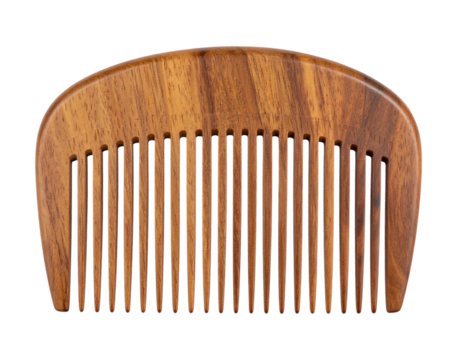 Wide-Tooth Wooden Hair Comb with Curved Handle, Natural Beauty Tool, isolated on transparent background