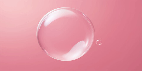 Pink spherical soap bubbles reflecting light on a black background