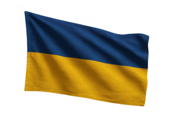 Ukrainian flag waving isolated on a transparent background, symbol of freedom