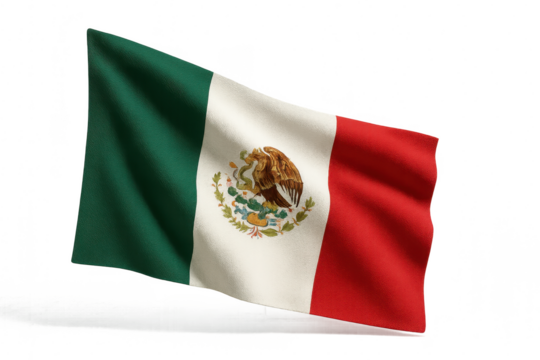 Waving flag of Mexico isolated on transparent background, patriotic symbol