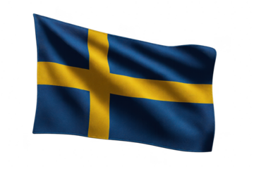 Waving Sweden flag isolated on transparent background, national symbol  image