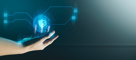hand of businessman interactive touching a holographic of transaction financial network data...