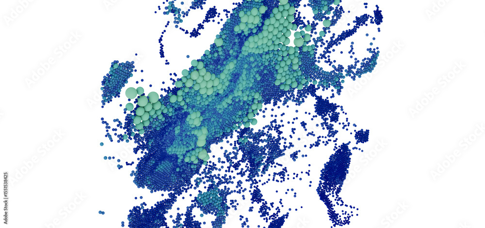 Poster stunning abstract image of blue and green particles dispersing. ideal for tech, science, and design 