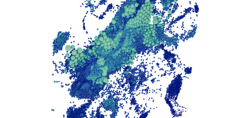 Obraz premium Stunning abstract image of blue and green particles dispersing. Ideal for tech, science, and design projects.
