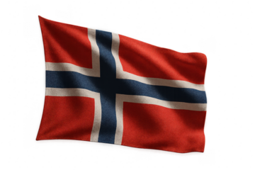 Norwegian flag waving on transparent background, national symbol isolated.