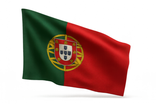 Portugal flag waving, isolated on transparent background, national symbol