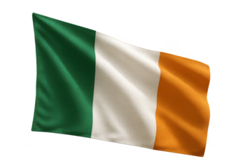 Irish flag waving, isolated on transparent background, national symbol graphic