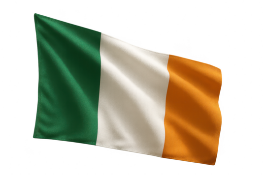 Irish flag waving, isolated on transparent background, national symbol graphic