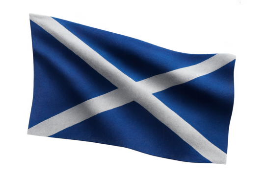 Scottish flag waving isolated on transparent background, Scotland nation symbol, high resolution image