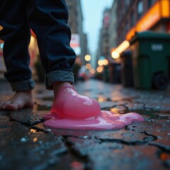 Pink Slime Melting on City Street
