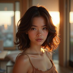 Portrait of a Young Woman in Golden Hour Light