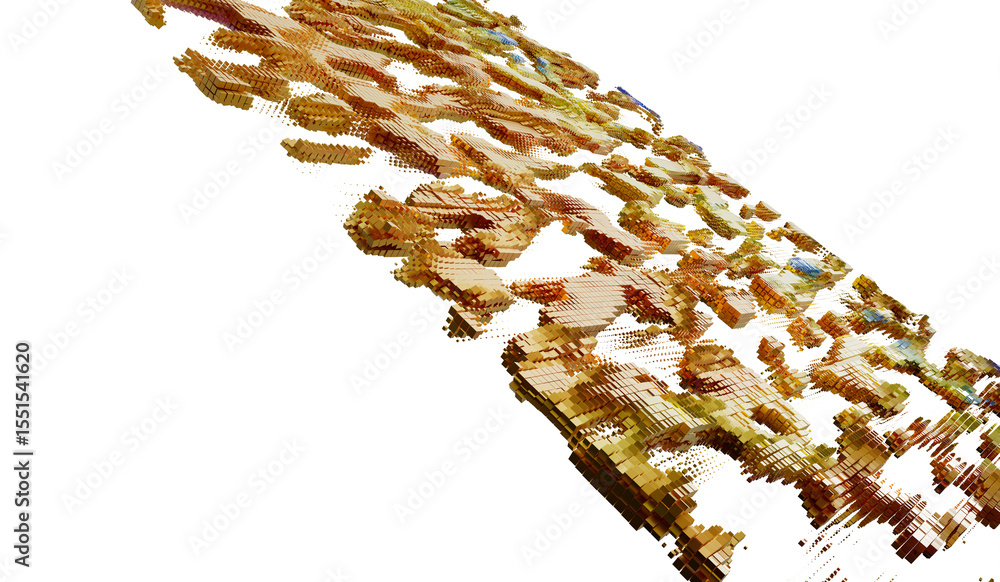 Poster 3D rendering of gold cubes, abstract texture, digital art background. Perfect for modern design projects.