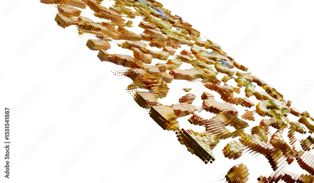 Poster 3D render of golden cubes abstract texture. Perfect for backgrounds, websites, and design projects.