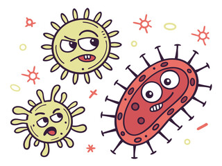 Cartoon Microbes and Bacteria with Funny Expressions