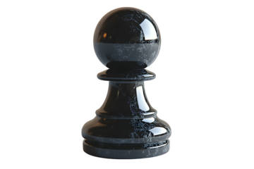 Chess pawn piece in black plastic isolated on white background