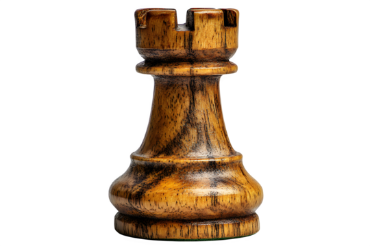 Chess king piece carved in wood strategy game element isolated on white background
