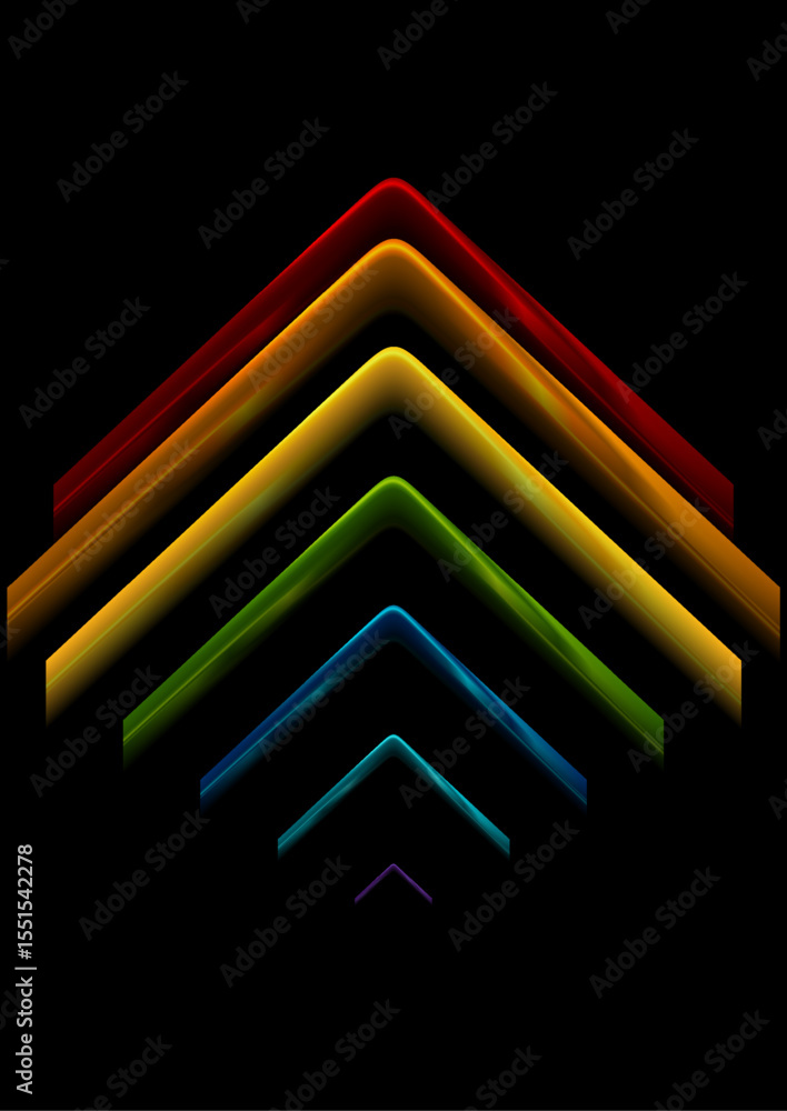 Poster rainbow colorful glossy arrows abstract tech geometric background. vector graphic design