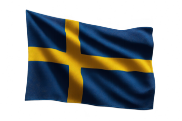 Waving flag of Sweden isolated on transparent background, national symbol.