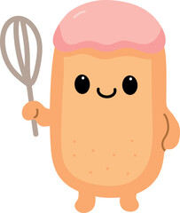 Cartoon Eclair Character with Whisk