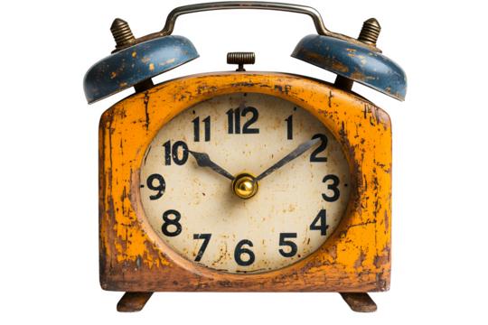Classic alarm clock ringing with metallic bells retro timepiece isolated on white background - Powered by Adobe