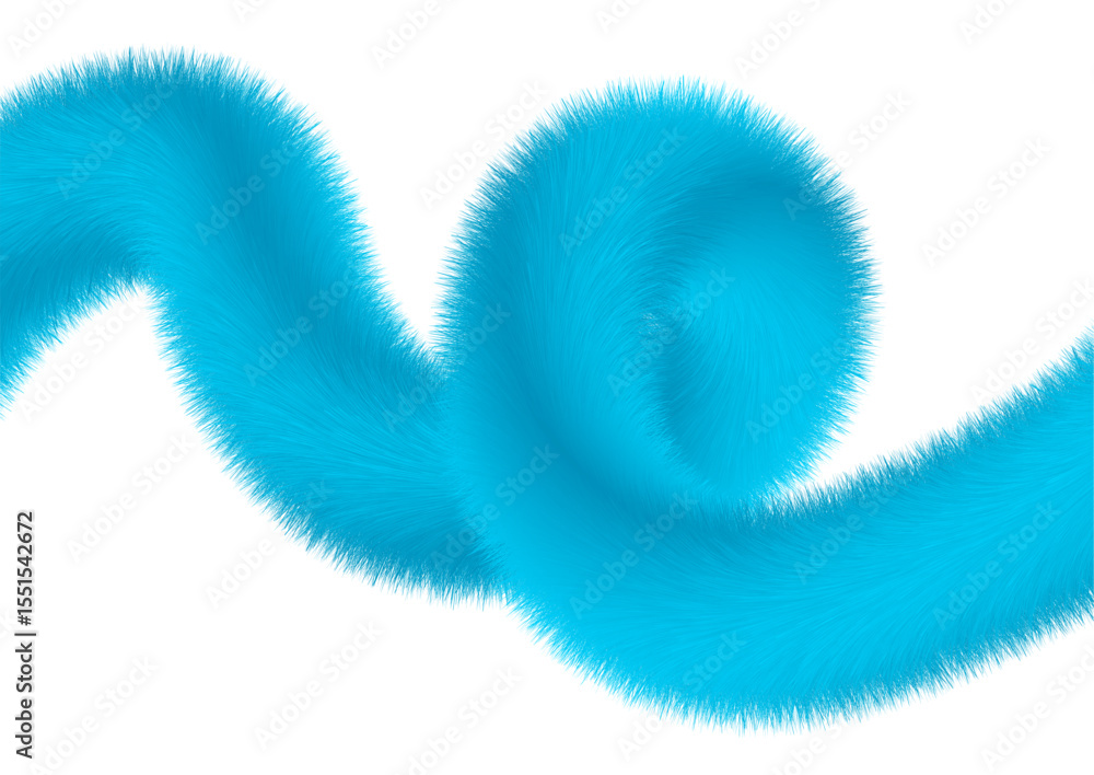 Poster Abstract blue 3D twisted wave shape with fluffy fur texture elegant background. Vector design