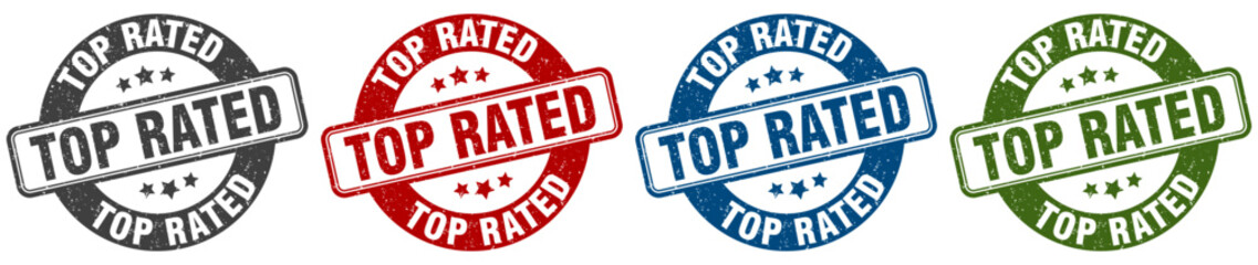 top rated stamp. top rated round stamp set isolated on white background