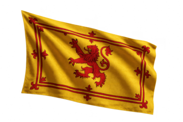 Royal Standard of Scotland flag waving, isolated on transparent background.