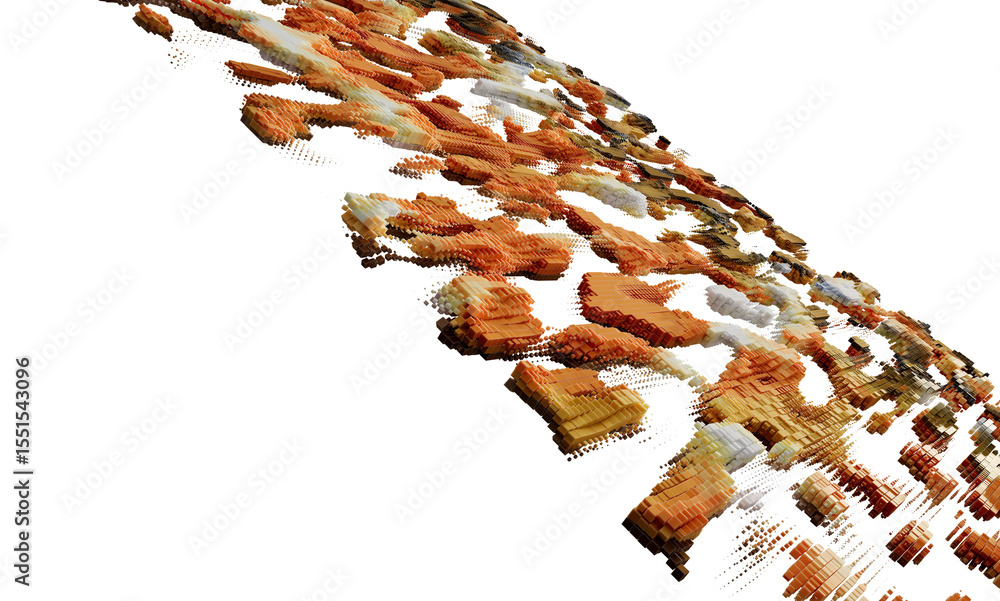 Poster 3D rendering of abstract orange cubes, perfect for backgrounds or modern designs. High resolution image.