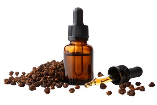 Clear glass apothecary bottle with dropper isolated on white background