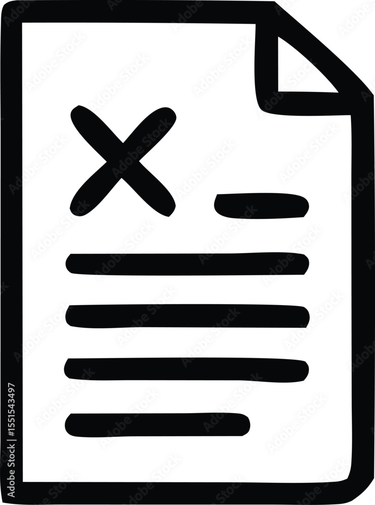 Poster hand drawn document with a large x mark and horizontal lines representing text or data symbolizing r