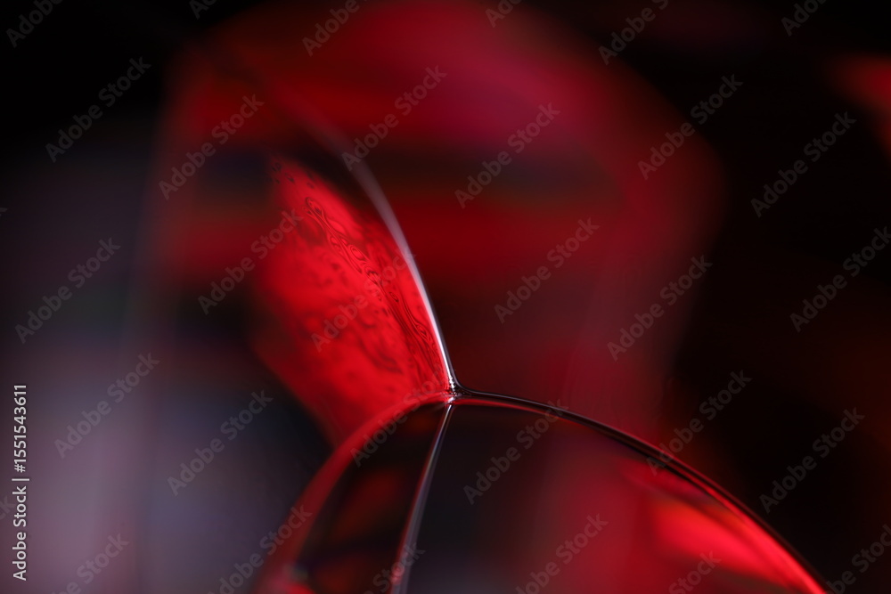 Fototapete red reflections of liquid in macro, red liquid surface, bubbles in macro, connection of bubbles in m