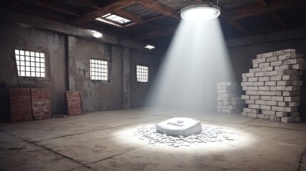 Button Under Spotlight in Warehouse