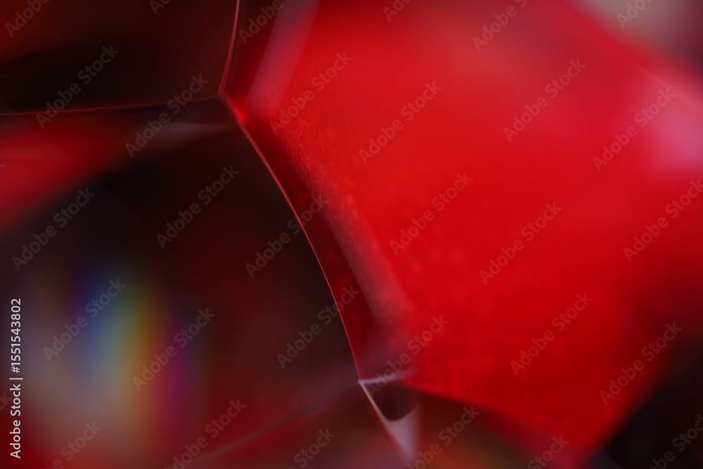Fototapete red reflections of liquid in macro, red liquid surface, bubbles in macro, connection of bubbles in m