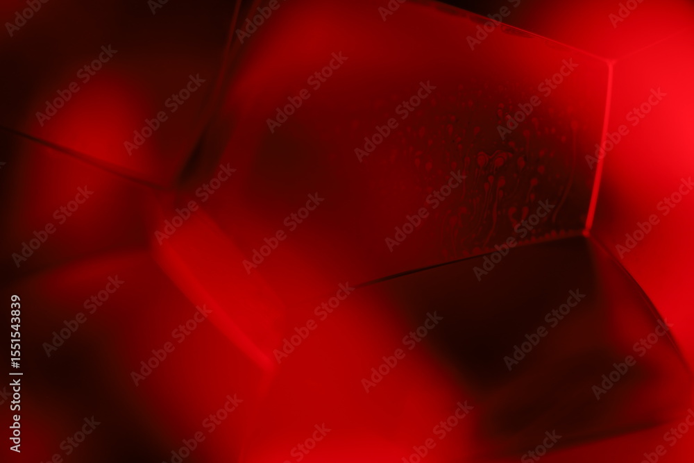 Poster red reflections of liquid in macro, red liquid surface, bubbles in macro, connection of bubbles in m