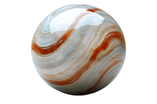 Clear glass marble with swirl pattern isolated on white background