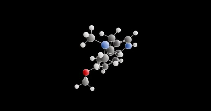 5-MeO-DMT molecule, rotating 3D model of psychedelic, looped video on a black background
