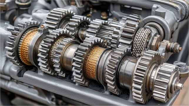 gears and cogs meshing together in engine mechanical precision